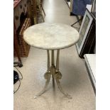 SMALL VICTORIAN CIRCULAR MARBLE-TOP IRON GARDEN TABLE (44 X 69)