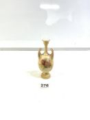 SMALL WORCESTER BLUSH TWO-HANDLED BOTTLE VASE, WITH FLORAL DECORATION, 16CMS