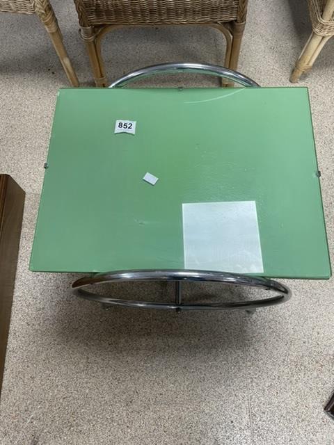 ART DECO CHROME AND GREEN GLASS TOP TABLE (53 X 41CMS) - Image 2 of 3