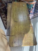ANTIQUE COUNTRY PINE REFECTORY TABLE ON CROSS STRETCHER BASE (184 X 66CMS), AND AN ELM COUNTRY BENCH