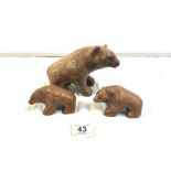 AMERICAN CARVED WOODEN BEAR AND TWO CUBS, 20 X 14CMS