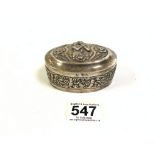 BURMESE WHITE METAL (SILVER) SWEETHEART LIDDED TRINKET BOX, 9.5CMS