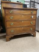 GEORGIAN FOUR DRAWER MAHOGANY WITH INLAY CHEST OF DRAWERS WITH BRASS REPLACEMENT HANDLES (91 X 47