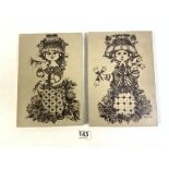 TWO BJORN WIINBLAD WALL PLAQUES, NYMLLE DENMARK, 20 X 28.5CMS