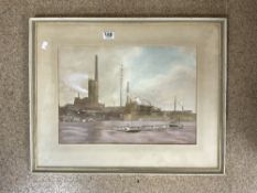 GOUACHE - A FACTORY ON THE RHINE SIGNED BY - HARWOOD EVE, 50 X 34CMS