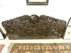 HEAVILY CARVED PIECE OF MAHOGANY FLORAL DECORATIVE DECORATION (68 X 148CMS)