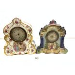 TWO 1940S CERAMIC MANTLE CLOCKS - DECORATED WITH FIGURES AND FLOWERS