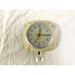 ART DECO BAKELITE ELECTRIC WALL CLOCK BY GENALEX, MADE IN ENGLAND