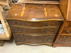 REPRODUCTION SERPENTINE FRONT YEWOOD CHEST OF FOUR DRAWERS (76 X 42 X 74CMS)
