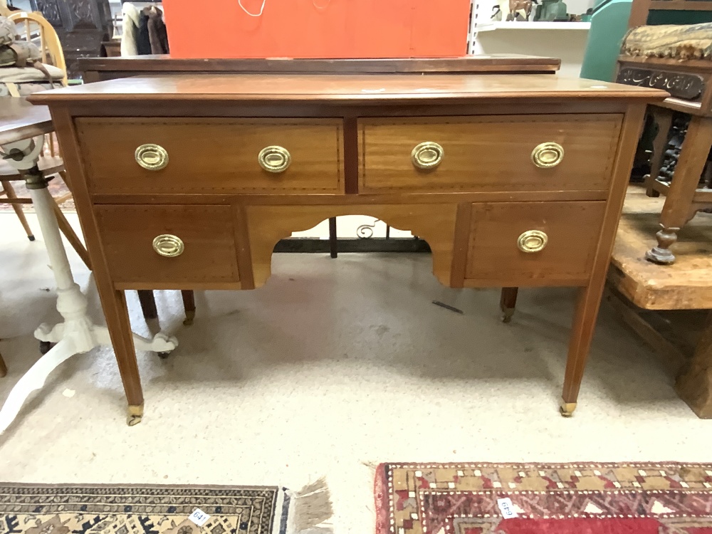 EDWARDIAN INLAID MAHOGANY KNEEHOLE DRESSING TABLE - FOUR DRAWERS (114 X 50 X 78CMS) - Image 3 of 3