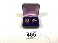 TWO RINGS, ONE 14K GOLD WITH DIAMONDS SIZE L, AND CHRYSOPRASE WITH ONE OTHER RING, SIZE R