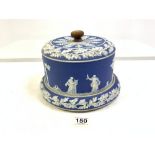 VICTORIAN BLUE AND WHITE JASPER WARE CHEESE DOME (REPLACED HANDLE) (28CMS, DIAMETER)