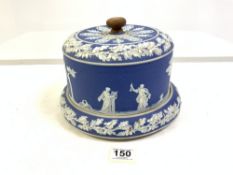 VICTORIAN BLUE AND WHITE JASPER WARE CHEESE DOME (REPLACED HANDLE) (28CMS, DIAMETER)