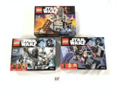 THREE STAR WARS LEGO - BOXED CARBON FREEZING CHAMBER, DARTH VADER TRANSFORMATION AND DUEL ON NABOO