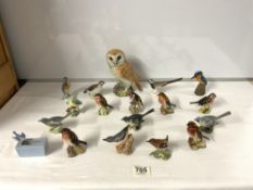 BESWICK MODEL OF OWL, TWELVE BESWICK BIRDS - VARIOUS, TWO GOEBEL BIRDS, AYNSLEY BIRD, AND ROYAL