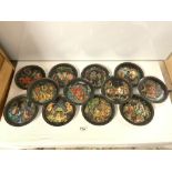 RUSSIAN LEGENDS - 12 WALL PLATES SET FOR TIANEX BY THE BRADFORD EXCHANGE, HAND PAINTED IN 18KT GOLD
