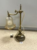 A BRASS DESK LAMP WITH ETCHED GLASS SHADE (50CMS)