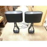 PAIR OF BLACK SCULPTURAL DESIGN TABLE LAMPS AND SHADES (39CMS)