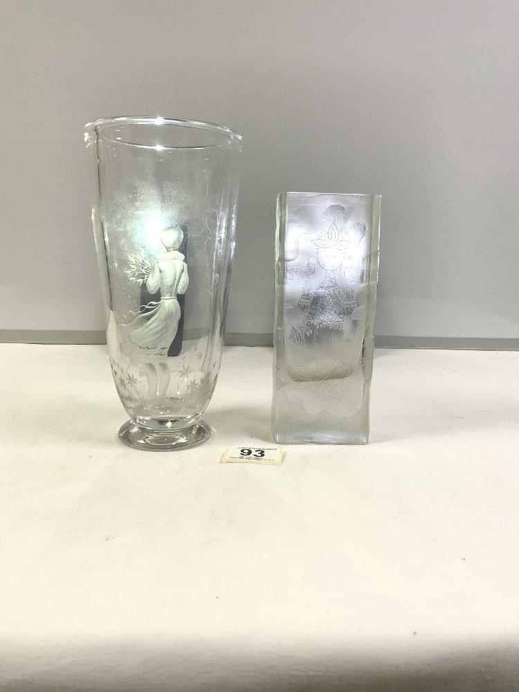 ROSENTHALL BJORN WIINBLAD DESIGN RECTANGULAR GLASS VASE, 19CMS, A MATS JONASSON PORTRAIT GLASS BOWL, - Image 5 of 8