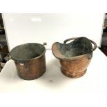 VICTORIAN COPPER COAL SCUTTLE, AND A COPPER COAL BUCKET