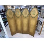 VINTAGE FOUR-FOLD DECORATED SCREEN, 160CMS FULL OPEN