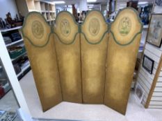 VINTAGE FOUR-FOLD DECORATED SCREEN, 160CMS FULL OPEN