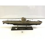 HAND BUILT MODEL OF A U BOAT ON STAND, 48CMS