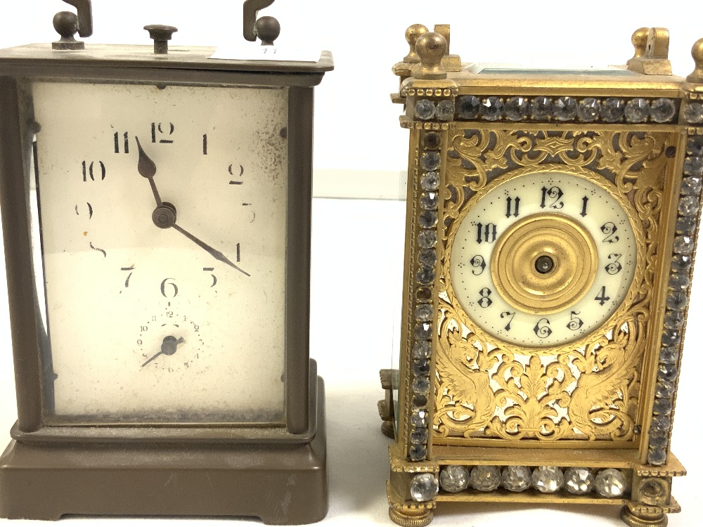 TWO VINTAGE BRASS CARRIAGE CLOCKS, BOTH A/F, THE LARGEST 14CMS - Image 2 of 5