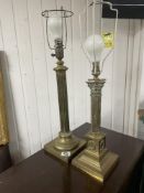 TWO VINTAGE BRASS COLUMN LAMPS (63CMS)