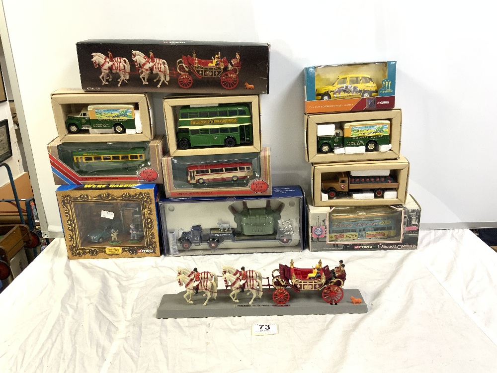 TEN BOXED VEHICLES, INCLUDING CORGI CLASSICS - MACK B SERIES VAN WILTON FARM, ROYAL WEDDING