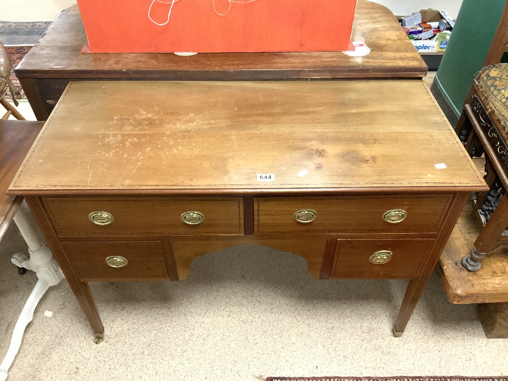 EDWARDIAN INLAID MAHOGANY KNEEHOLE DRESSING TABLE - FOUR DRAWERS (114 X 50 X 78CMS)