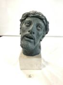 'ECCE HOMO' ( "Behold The Man"} PLASTER BUST OF JESUS CHRIST ON A SQUARE BASE, 40CMS
