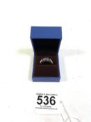 9CT GOLD RING WITH AQUA MARINE AND DIAMOND SHOULDERS, SIZE Q