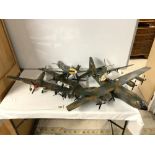 SEVEN MODEL AIRPLANES - INCLUDING SPITFIRE - MESSERSCHMITT, US CARGO PLANE, BOAT PLANE, AND THREE