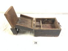 ANTIQUE EASTERN WOODEN LACQUERED VANITY BOX WITH METAL AND BRASS MOUNTS