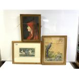 R. P. B GORRINGE SIGNED GOUACHE SKETCH OF DUCKINGS 13 X 23CMS, AND A WATERCOLOUR PORTRAIT OF A