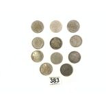 ELEVEN MIXED SILVER CONTENT COINS, DOLLAR 1872 AND FRENCH INDOCHINA COINS, AND MORE