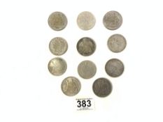 ELEVEN MIXED SILVER CONTENT COINS, DOLLAR 1872 AND FRENCH INDOCHINA COINS, AND MORE