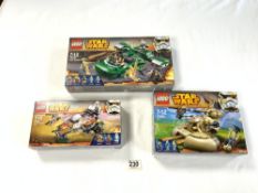 THREE LEGO STAR-WARS, BOXED 'FLASH SPEEDER', ERKA'S SPEEDER BIKE, AND AAT - 75080