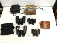 FOUR PAIRS OF BINOCULARS IN CASES AND BOX INCLUDES - TASCO ZIP 2008, 10 X 50MM, A BOOTS 8 X 30,