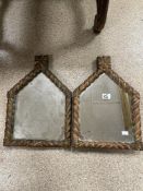 PAIR OF 19TH-CENTURY MERCURY MIRRORS IN WOODEN FRAME FROM A FAIRGROUND (30 X 44CMS), A/F ONE HAS