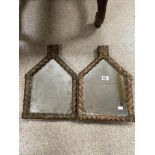 PAIR OF 19TH-CENTURY MERCURY MIRRORS IN WOODEN FRAME FROM A FAIRGROUND (30 X 44CMS), A/F ONE HAS