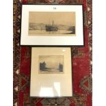 HAROLD WYLLIE (1880 - 1973) ORIGINAL SIGNED ETCHING OF A BOAT SEASCAPE (48 X 26CMS) AND ETCHING OF A