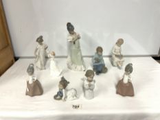 LLADRO FIGURE OF AN ANGEL, SEVEN NAO FIGURES - VARIOUS AND A ROYAL DOULTON FIGURE 'THINKING OF