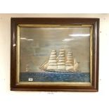 WATERCOLOUR DRAWING OF A SAILING CLIPPER IN A ROSEWOOD FRAME (70 X 55CMS), PLUS ANOTHER