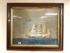 WATERCOLOUR DRAWING OF A SAILING CLIPPER IN A ROSEWOOD FRAME (70 X 55CMS), PLUS ANOTHER