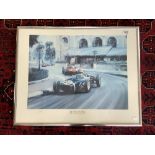 STIRLING MOSS FRAMED F1, RACING PRINT ENTITLED 'MY FAVOURITE RACE' 1961 MONACO, SIGNED BY STERLING