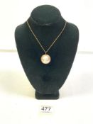 14K GOLD PENDANT/CAMEO BROOCH WITH 500 MARKED 12 CARAT GOLD CHAIN 20 INCH, TOTAL WEIGHT 5.1 GRAMS