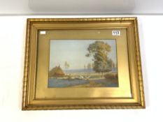 WATERCOLOUR SIGNED BAXTER MORGAN A SHEPHERD AND HIS FLOCK RETURNING HOME,IN A GILT FRAME, 33 X