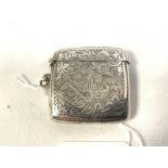 HALLMARKED SILVER FOLIATE ENGRAVED SQUARE VESTA CASE, 4CMS BY JOHN ROSE DATED 1925